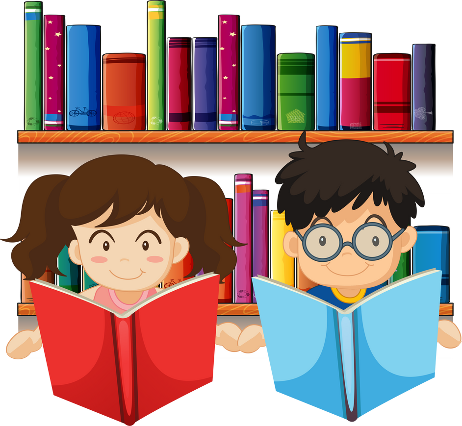 Boy and girl reading books